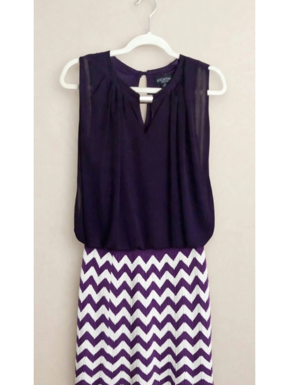 Worthington Purple Sleeveless Chevron Midi Dress with Keyhole Neck